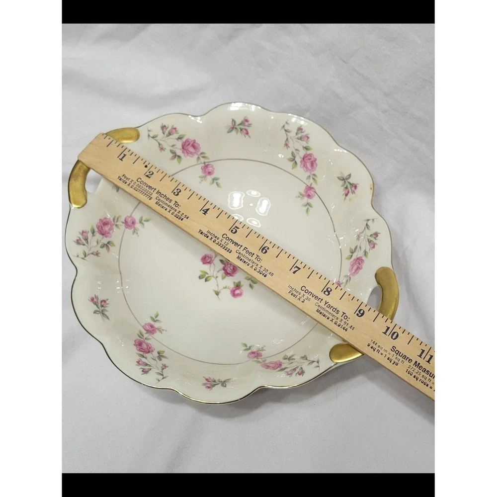 Theodore Haviland Delaware Porcelain Floral Gold Trim Serving Bowl with Handles